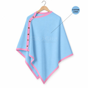 Poncho asymétrique Cosh International Sorority Sisterhood bleu clair avec bordure rose, manches chauve-souris, col rond, en tricot - Product Image 5