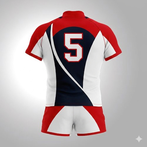 Ensemble de maillot de rugby respirant ajusté à manches courtes pour homme avec col montant zippé et motif à pois, vêtements de sport toutes saisons - Product Image 6