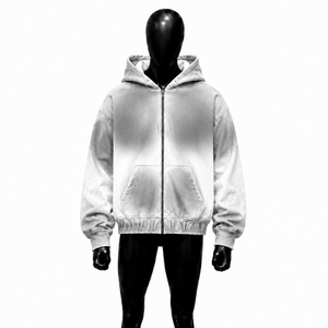 Sweat-shirt à capuche zippé dégradé argenté, coupe oversize, streetwear unisexe, veste à capuche premium ombrée, fermeture éclair intégrale, style vintage délavé urbain - Product Image 1
