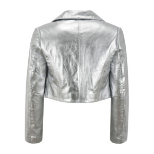 Chaqueta Bolero Corta de Cuero Napa Metálico Genuino para Mujer, Diseño Personalizado, Frente Abierto, Fabricante OEM ODM - Product Image 2
