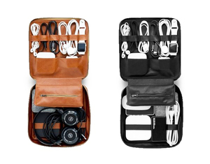 Genuine <b>Leather</b> Tech Organizer <b>Case</b> Zipper Closure 7 Inch Handmade Vintage Design 2-3 Compartments for <b>Documents</b> Electronics - Product Image 5