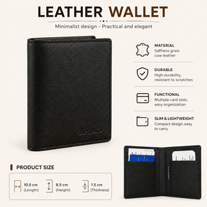 Beena's Men's Genuine Leather Slim <b>Wallet</b> Fold Closure Minimalist Design Solid Short RFID High Quality <b>Brown</b> and Black Daily Use - Product Image 3