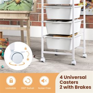 Carrello Organizzatore Mobile a 4 Cassetti Staccabili con Piano in MDF per Bagno e Cucina, Pieghevole in Metallo (Naturale) - Product Image 6