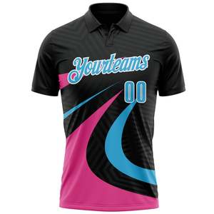 Camiseta Polo de Béisbol Sublimada Personalizada, Negra, Rosa, Azul, con Nombre y Número del Equipo, Absorbe la Humedad, Ropa Deportiva Unisex para Adultos - Product Image 2