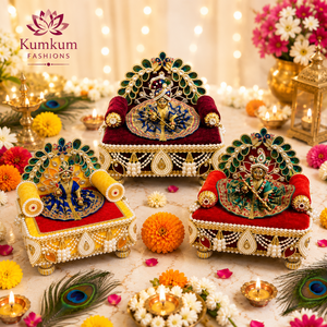 Singhasan Decorativo Indio en Oferta, Ídolo de Dios Laddu Gopal Krishna Ganesha, Rectángulo para Diwali, Sala de Pooja, Templo en Casa, Janmashtami - Product Image 4