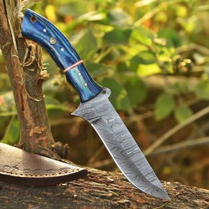 OEM DIY Damascus Steel Fixed Blade Hunting/Skinning <b>Knife</b> Straight Edge <b>Bone</b> <b>Handle</b> | Outdoor Camping <b>Knife</b> Leather Belt Sheath - Product Image 1