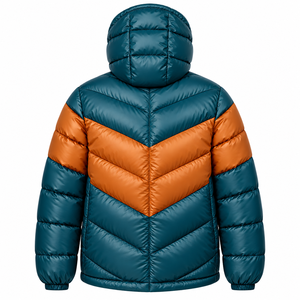 Veste d'hiver matelassée pour hommes en gros |   Manteau chaud imperméable et isolé à capuche avec design color block |   Style décontracté au quotidien - Product Image 2