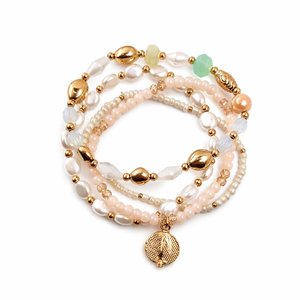 Bohemian Handmade Eco-Friendly Beaded <b>Bracelets</b> Set with Imitation Pearl <b>Shell</b> Gold Plated Charms Women's Jewelry for Party Wear - Product Image 2