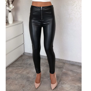 Women's PU <b>Leather</b> Pencil <b>Pants</b> Trending Fall 2026 Scrunch Butt Leggings with Front Zipper Elastic Waist Skinny Fit - Product Image 1