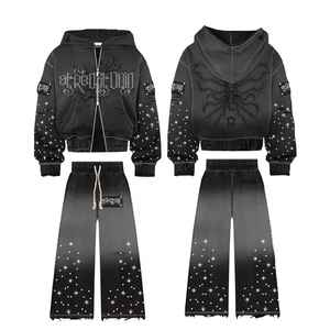 ATREO Women's Pink Hooded Tracksuit Set Printed Moon <b>Sun</b> Pattern Casual Loose Fit Full Sleeve Zipper Front Pants and <b>Hat</b> - Product Image 2