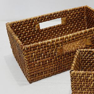 Natural Rattan Eco-Friendly <b>Storage</b> <b>Baskets</b> Set of 3 <b>Rectangle</b> Woven Organizer Handles Modern Multi-Purpose Neatening <b>Basket</b> - Product Image 5