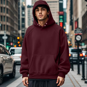 Men Fleece Solid Color Oversized Hooded <b>Pocket</b> Sweatshirt 220 GSM High Quality Custom Hoodie Pullover Sweatshirt Blank - Product Image 5