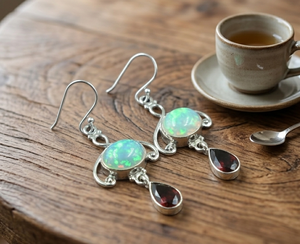 Ethiopian Opal Garnet <b>Dangle</b> <b>Earrings</b> 925 Sterling Silver Rose <b>Gold</b> Yellow <b>Gold</b> Plated Handmade Vintage Gemstone Jewelry Women - Product Image 4