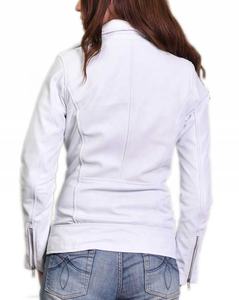White <b>Women</b> Leather <b>Jacket</b> Moto Biker Coat Zip Up Sleeve Zipper Collar Outerwear - Product Image 2