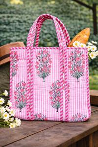 Hand Quilted Hand Block Printed Cotton Tote <b>Bag</b> Beautiful Women's Cotton <b>Beach</b> <b>Bag</b> Handmade Print Decoration Shopping Tote <b>Bag</b> - Product Image 2