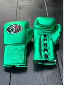 High Quality Lightweight Customized No Boxing No Life Green Cowhide <b>Leather</b> MMA Training Boxing Gloves Lace-Up Unisex - Product Image 3