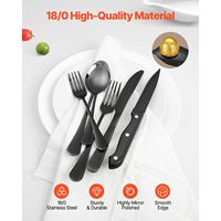 Ensemble de couverts en acier inoxydable noir, 48 pièces pour 8 personnes, passe au lave-vaisselle, design minimaliste, pour les fêtes