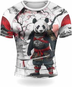 เสื้อแรชการ์ดแขนสั้นลายแพนด้าซามูไรสำหรับผู้ชาย แห้งเร็ว ผลิตจากโพลีเอสเตอร์ พิมพ์ลาย เสื้อกีฬาสำหรับผู้ใหญ่ แบบยูนิเซ็กส์ - Product Image 3