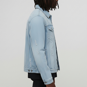 Veste en jean vintage délavée bleu clair 100 % coton, respirante et épaisse, sur mesure OEM/ODM, avec boutons, pour l'hiver - Product Image 3