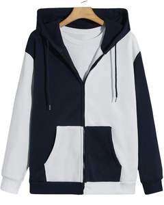 Sudadera con capucha para hombre, corte regular, con bloques de color, con cremallera, estilo urbano, informal, de forro polar, personalizada, al por mayor - Product Image 1