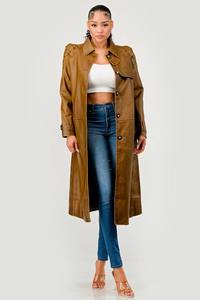 Manteau long vintage en cuir d'agneau véritable pour femme, col rabattu, boutons en corne, manches longues, rembourrage 100% polyester, hiver - Product Image 6