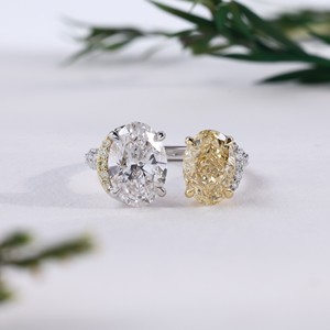 Luxury Toi Et Moi Oval Cut Canary Yellow White Diamond White Gold <b>Open</b> <b>Ring</b> Two Stone Engagement Bridal Fine Jewelry for Women - Product Image 1