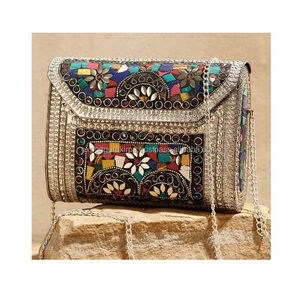 กระเป๋าแมสเซ็นเจอร์สไตล์โบฮีเมียนโมเสคสไตล์อินเดียกระเป๋าคลัทช์โลหะหรูหราสำหรับตอนเย็นกระเป๋าถือกระเป๋าถืองานแฮนด์เมดสำหรับผู้หญิงสไตล์โบฮีเมียนขายส่ง - Product Image 4