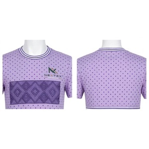 T-shirt NEXTEX de haute qualité en coton doux, respirant, violet, avec panneau géométrique en losanges sur la poitrine, personnalisable - Product Image 6