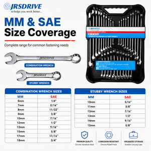 Juego de Llaves Combinadas Eastman/Jrsdrive de 32 Piezas, Juego de Llaves Cortas, Llaves de Boca Ancha SAE y Métricas, Juego de Herramientas Manuales - Product Image 2