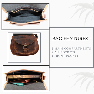 Sac à bandoulière Madosh pour femme en cuir véritable marron durable, multifonction, léger, vintage, avec deux fermetures éclair, 3L+ - Product Image 3