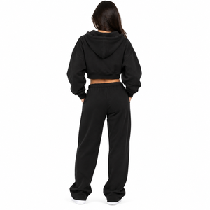 High Quality Custom <b>Women's</b> <b>Black</b> Cropped Hoodie Embroidery Oversized <b>Fleece</b> Crop Hoodie Hip Hop Style Streetwear Winter Hoodies - Product Image 5