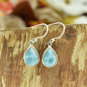 Larimar Gemstone <b>Earring</b>, Pear Shape Gemstone <b>Earring</b>, 925 <b>Sterling</b> <b>Silver</b> <b>Earring</b>, Anniversary Gifts For Women - Product Image 1