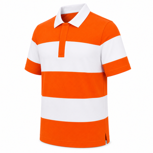 Chemise décontractée pour homme en toile 100 % coton, rayures orange et blanches, coupe régulière, manches courtes, design color block tricoté, écologique - Product Image 5