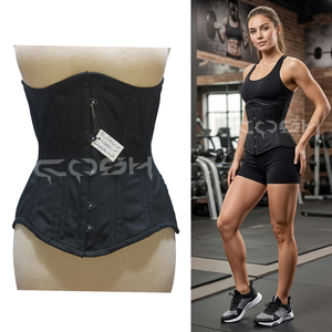 Classic Black Cotton Waist Trainer Corset High Compression <b>Underbust</b> Body Shaper Corset With Front Busk Closure - Product Image 5