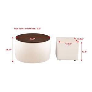 2-in-1 Round Ottoman Set <b>with</b> Storage Square Foot Rest Coffee <b>Table</b> for Living Room Bedroom Stylish <b>Stools</b> & Ottomans - Product Image 4