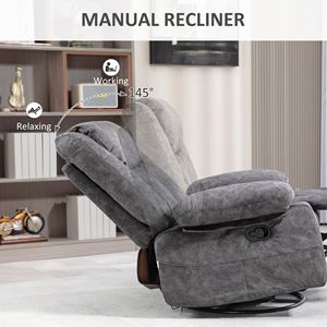 Poltrona Reclinabile Girevole in Tessuto Grigio Antracite con Poggiapiedi e Cuscino - Product Image 4