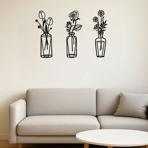CIFbuy Set di 3 decorazioni da parete con fiori in metallo fatti a mano, arte da parete ispirata a vasi in ferro semplici per cucine, bagni, soggiorni, camere da letto - Product Image 2