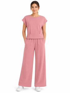 Premium Women's Pink Co Ord <b>Set</b> Casual <b>Two</b> <b>Piece</b> Outfit Oversized Cap Sleeve Top Wide Leg Palazzo Pants Matching <b>Lounge</b> <b>Set</b> Soft - Product Image 1