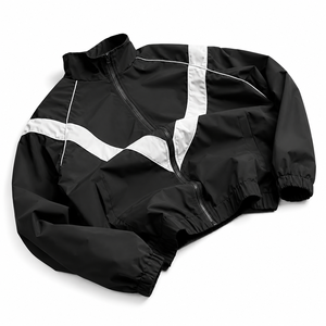 Blouson de motard noir pour homme, col montant, fermeture éclair, style sportif, en polyester, color block, pour l'automne - Product Image 6
