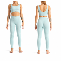 Conjunto Deportivo de 2 Piezas para Mujer, Leggings de Yoga de Cintura Alta con Frente Sólido, Transpirables, Ecológicos, de Secado Rápido, Nailon y Spandex