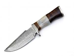 Couteau utilitaire artisanal en acier Damas avec manche en bois de os – Outil de préparation spécialisé - Product Image 2