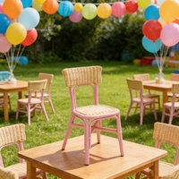 Chaise d'enfant empilable en rotin naturel pour jardin, couleur pastel, mobilier d'extérieur, chaises d'enfants pour fête, chaise d'enfant en bois mignonne