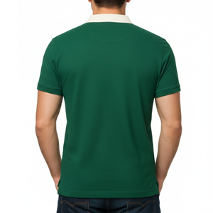 เสื้อโปโลแขนสั้นผู้ชาย สีเขียว ผ้าฝ้ายปิเก้ ดีไซน์คอปกลำลอง ทรงปกติ ระบายอากาศได้ดี ผ้าถัก สีพื้น รุ่น 2027 - Product Image 2