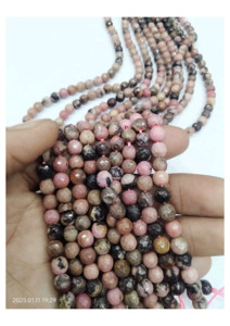 Perles d'espacement rondes polies en rodonite taille diamant pour la fabrication et la conception de bijoux DIY, brin complet - Product Image 2