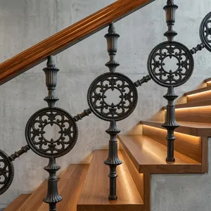 Balustres d'escalier élégants en fer forgé, kit de remplacement de meneaux décoratifs classiques en métal pour support de main courante d'escalier intérieur - Product Image 1