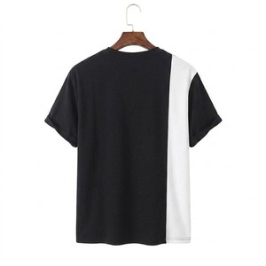 เสื้อยืดผู้ชายสีดำขาวตัดต่อผ้าสไตล์ลำลอง แขนครึ่งตัว คอกลม ทรงโอเวอร์ไซส์ ผ้าฝ้ายนุ่ม สไตล์สตรีทแวร์สุดเทรนด์สำหรับฤดูร้อน - Product Image 4