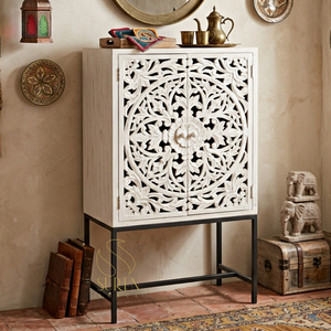 White Carved Wood Kitchen Cabinet Storage Cupboard <b>Side</b> Cabinet Accent Storage <b>Unit</b> - Product Image 1
