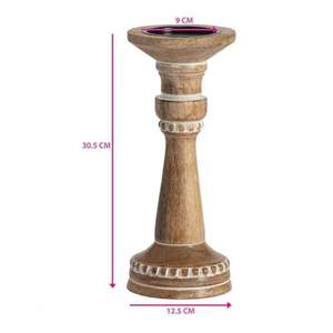 Ensemble de 3 bougeoirs décoratifs en bois de teck antique, style shabby chic, pour bougies pilier, pour ornement de table - Product Image 5