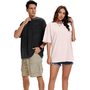 เสื้อยืดคอกลมแขนสั้นทรงโอเวอร์ไซส์สำหรับผู้ชาย สีพื้น ผ้าถักเนื้อนุ่ม ใส่สบาย - Product Image 6