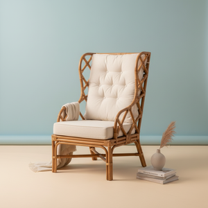Handcrafted Natural Rattan Eco-Friendly Ergonomic <b>Dining</b> Chair Comfortable Soft Tufted Cushion Modern Scandinavian Living Room - Product Image 1